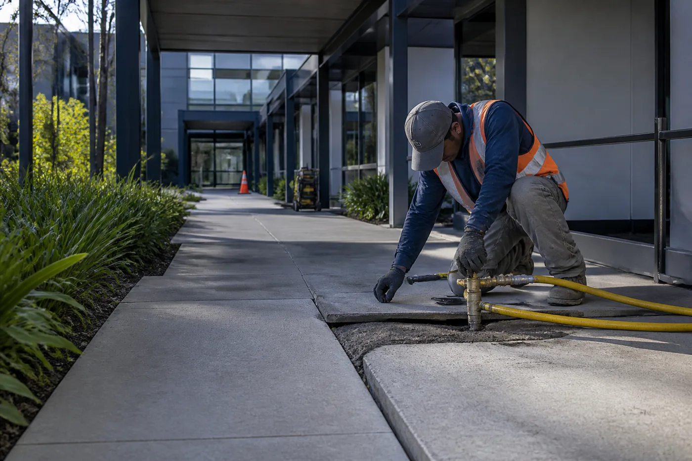 Concrete leveling and slab raising work